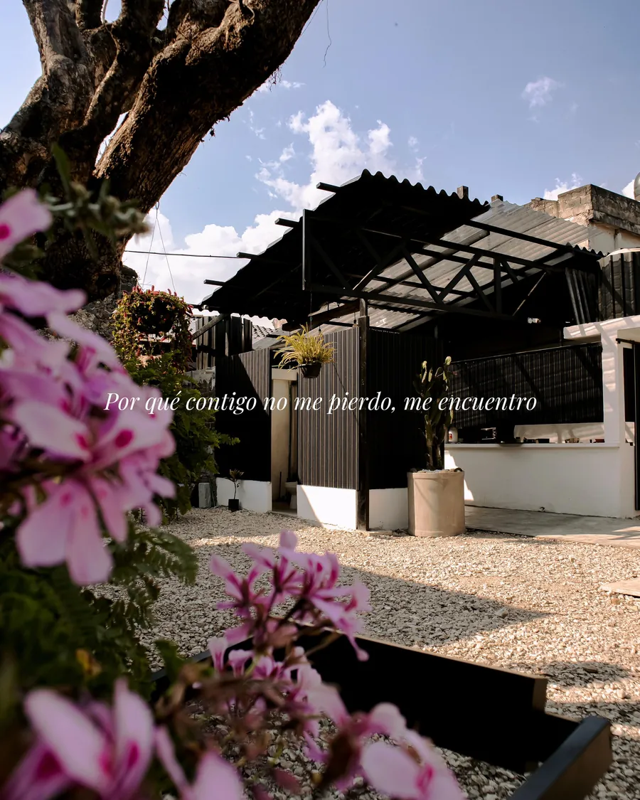 Carajillo servido en copa con flor, en la barra de Tierra y Comal